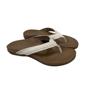 Aetrex Emmy Braided Orthopedic White Thong Sandals Women Size 7 EU 37 Flip Flop